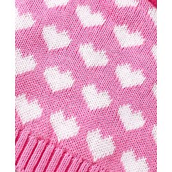 Babyhug 100% Organic Woollen Cap & Mittens With Pom Pom Applique & Heart Design Pink - Diameter 11 cm
