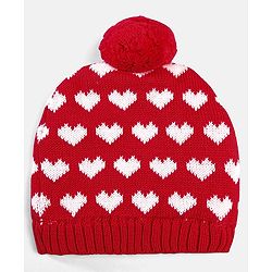 Babyhug 100% Cotton Organic Woollen Caps With Mittens Heart Print - Red & White