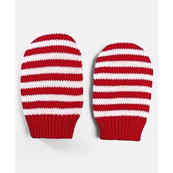 Babyhug 100% Cotton Organic Woollen Caps With Mittens Heart Print - Red & White