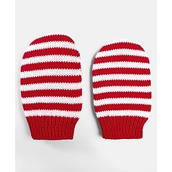Babyhug 100% Cotton Organic Woollen Caps With Mittens Heart Print - Red & White