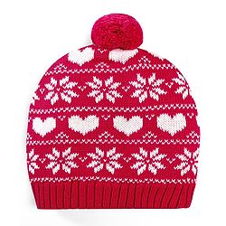 Babyhug 100% Cotton Organic Woollen Caps With Mittens Heart Print - Red & White