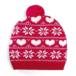 Babyhug 100% Cotton Organic Woollen Caps With Mittens Heart Print - Red & White
