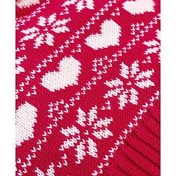 Babyhug 100% Cotton Organic Woollen Caps With Mittens Heart Print - Red & White