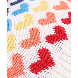 Babyhug 100% Cotton Organic Woollen Caps With Mittens Heart Print - Red & White