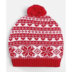 Babyhug 100% Cotton Organic Woollen Caps With Mittens Intarsia Design - Red & White
