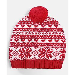 Babyhug 100% Cotton Organic Woollen Caps With Mittens Intarsia Design - Red & White