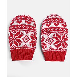 Babyhug 100% Cotton Organic Woollen Caps With Mittens Intarsia Design - Red & White
