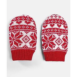 Babyhug 100% Cotton Organic Woollen Caps With Mittens Intarsia Design - Red & White