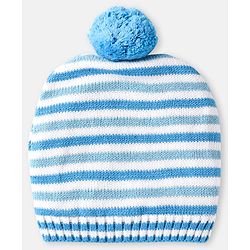 Babyhug 100% Organic Woollen Cap & Mittens With Pom Pom Applique & Strips Design Orange - Diameter 9.5 cm