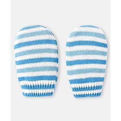 Babyhug 100% Organic Woollen Cap & Mittens With Pom Pom Applique & Strips Design Orange - Diameter 9.5 cm