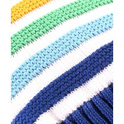 Babyhug Organic Woolen Striped Design Pom Pom Applique Cap With Mittens  Navy - Diameter 10.5