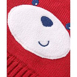 Babyhug 100% Organic Woollen Bear Cap & Mittens With Strips Design Red - Diameter 9.5 cm