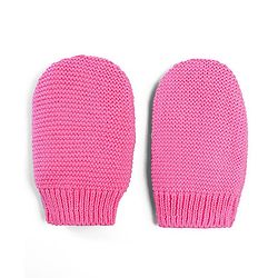 Babyhug 100% Cotton Organic Woollen  Caps With Mittens Bear Print - Pink