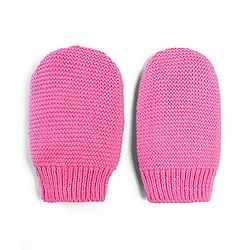Babyhug 100% Cotton Organic Woollen  Caps With Mittens Bear Print - Pink