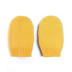 Babyhug 100% Cotton Organic Woollen Caps With Mittens Bear Print - Yellow