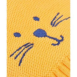 Babyhug 100% Cotton Organic Woollen Caps With Mittens Bear Print - Yellow