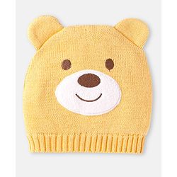 Babyhug 100% Organic Woollen Bear Cap & Mittens With Khaki - Diameter 9.5 cm