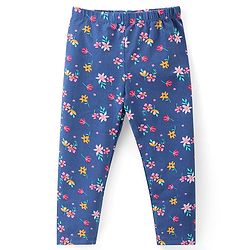 Babyhug Cotton Lycra Knit Stretchable Leggings Floral Print Pack of 3 - Blue & Yellow