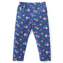 Babyhug Cotton Lycra Knit Stretchable Leggings Floral Print Pack of 3 - Blue & Yellow