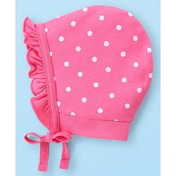 Babyhug 100% Cotton Bonnet Cap with Knot Polka Dot & Bear Print Pack of 2 - Pink