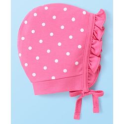 Babyhug 100% Cotton Bonnet Cap with Knot Polka Dot & Bear Print Pack of 2 - Pink
