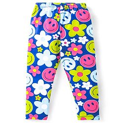 Babyhug Cotton Lycra Knit Full Length Leggings With Floral & Polka Dots Print Pack Of 3 - Lime Blue & Pink