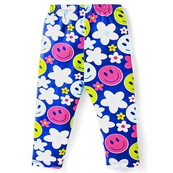 Babyhug Cotton Lycra Knit Full Length Leggings With Floral & Polka Dots Print Pack Of 3 - Lime Blue & Pink