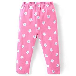 Babyhug Cotton Lycra Knit Full Length Leggings With Floral & Polka Dots Print Pack Of 3 - Lime Blue & Pink
