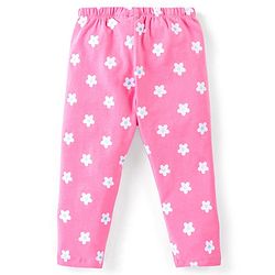 Babyhug Cotton Lycra Knit Full Length Leggings With Floral & Polka Dots Print Pack Of 3 - Lime Blue & Pink