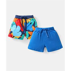 Babyhug Cotton Knit Solid Color & Printed Shorts Pack of 2 - Blue & Red