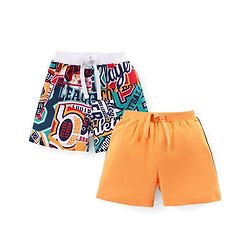 Babyhug Cotton Knit Shorts With Text Print Pack of 2 - Multicolour