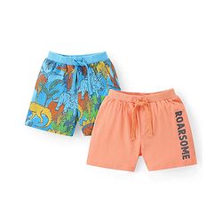Babyhug Cotton Knit Shorts with Animal Print Pack of 2 - Blue & Peach