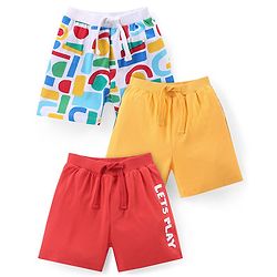 Babyhug Cotton Knit Shorts with Geometrical Print Pack of 3 - Red Yellow & White