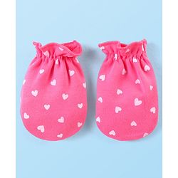 Babyhug 100% Cotton Interlock Knit Mitten Set with Hearts & Floral Print  Pack of 3 - Multicolour