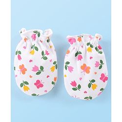 Babyhug 100% Cotton Interlock Knit Mitten Set with Hearts & Floral Print  Pack of 3 - Multicolour