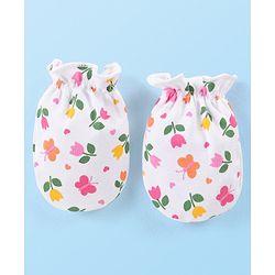 Babyhug 100% Cotton Interlock Knit Mitten Set with Hearts & Floral Print  Pack of 3 - Multicolour