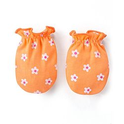 Babyhug 100% Cotton Interlock Knit Mittens With Floral & Polka Dots Print Pack of 3 - Yellow Pink & Orange