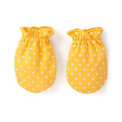 Babyhug 100% Cotton Interlock Knit Mittens With Floral & Polka Dots Print Pack of 3 - Yellow Pink & Orange