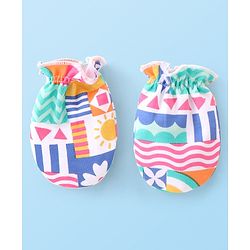 Babyhug 100% Cotton Cap Mittens & Booties Floral Printed - Multicolor