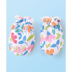 Babyhug 100% Cotton Cap Mittens & Booties Floral Printed - Multicolor
