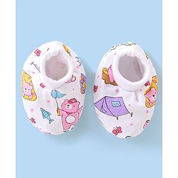 Babyhug 100% Cotton Cap Mittens & Booties with Beach Theme -Multicolour