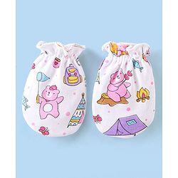 Babyhug 100% Cotton Cap Mittens & Booties with Beach Theme -Multicolour
