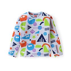 Babyhug Cotton Knit Full Sleeves Night Suit With Geometrical Print - Blue & White