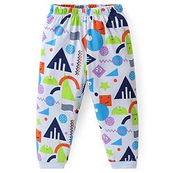 Babyhug Cotton Knit Full Sleeves Night Suit With Geometrical Print - Blue & White