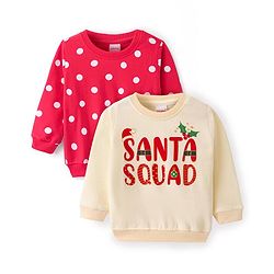 Babyhug Cotton Knit Full Sleeves Sweatshirt With Christmas Theme & Polka Dot Print Pack of 2 - Red & Cream
