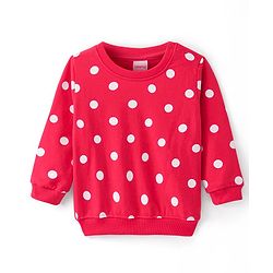Babyhug Cotton Knit Full Sleeves Sweatshirt With Christmas Theme & Polka Dot Print Pack of 2 - Red & Cream