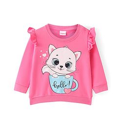 Babyhug Cotton Knit Full Sleeves Sweatshirts With Kitty & Heart Print Pack of 2 - Green & Pink