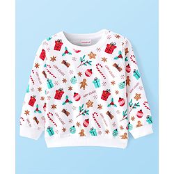 Babyhug Cotton Knit Full Sleeves Sweatshirts With Christmas Theme Pack of 2 - White & Red