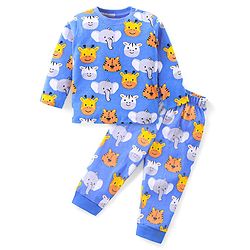 Babyhug  Cotton Full Sleeves Night Suit with Animal Print - Blue