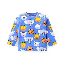 Babyhug  Cotton Full Sleeves Night Suit with Animal Print - Blue